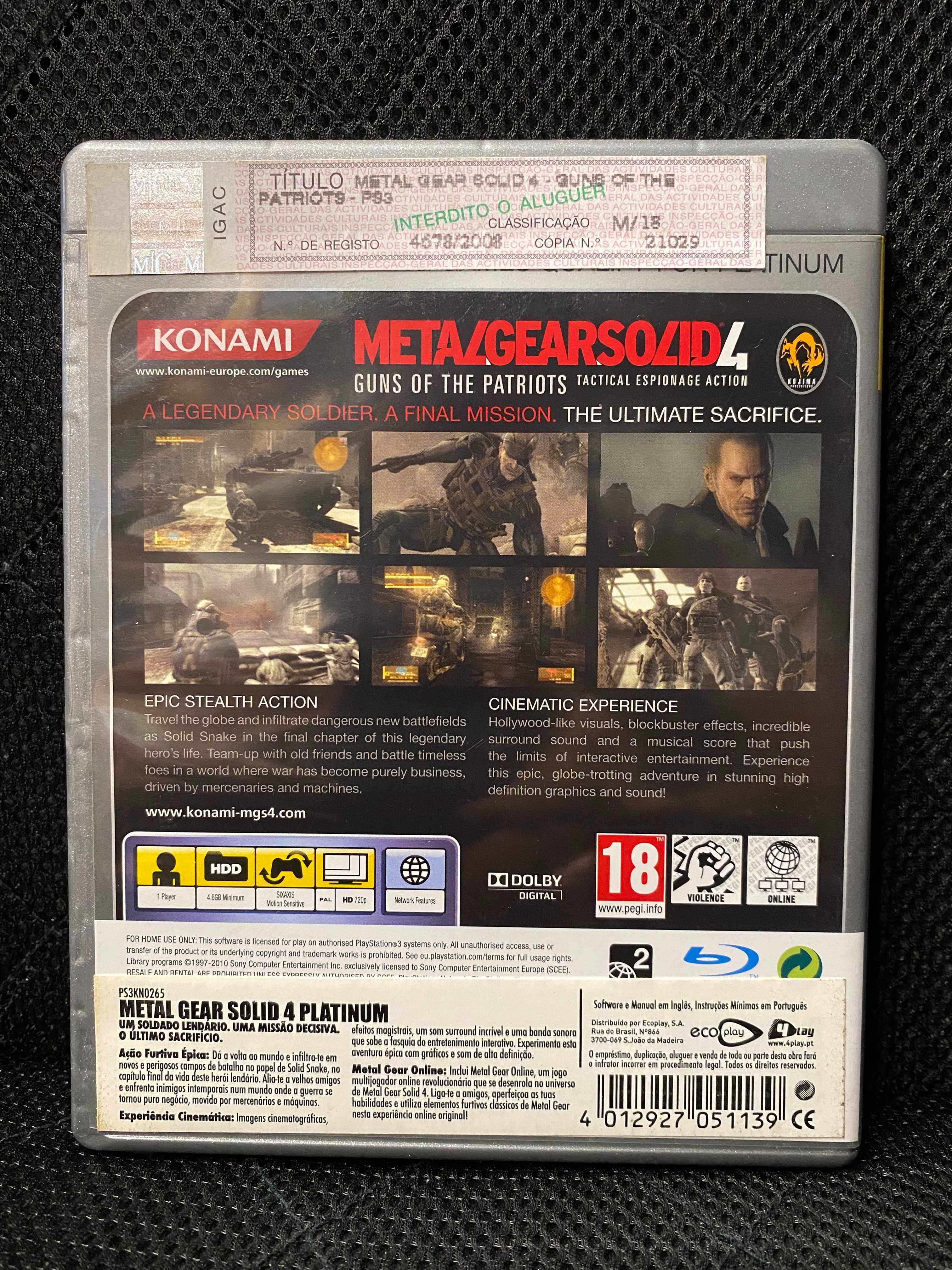 Jogo PS3 - "Metal Gear Solid 4; Guns of the Patriots"