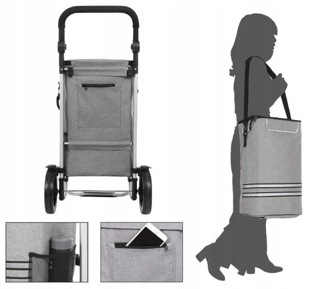 Składany Wózek Na Zakupy z Kieszenią Chłodzącą 35l 25kg