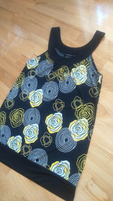 Bluzka czarna+żółta elastyczna na ramiączka M-L ,tunika kolorowa