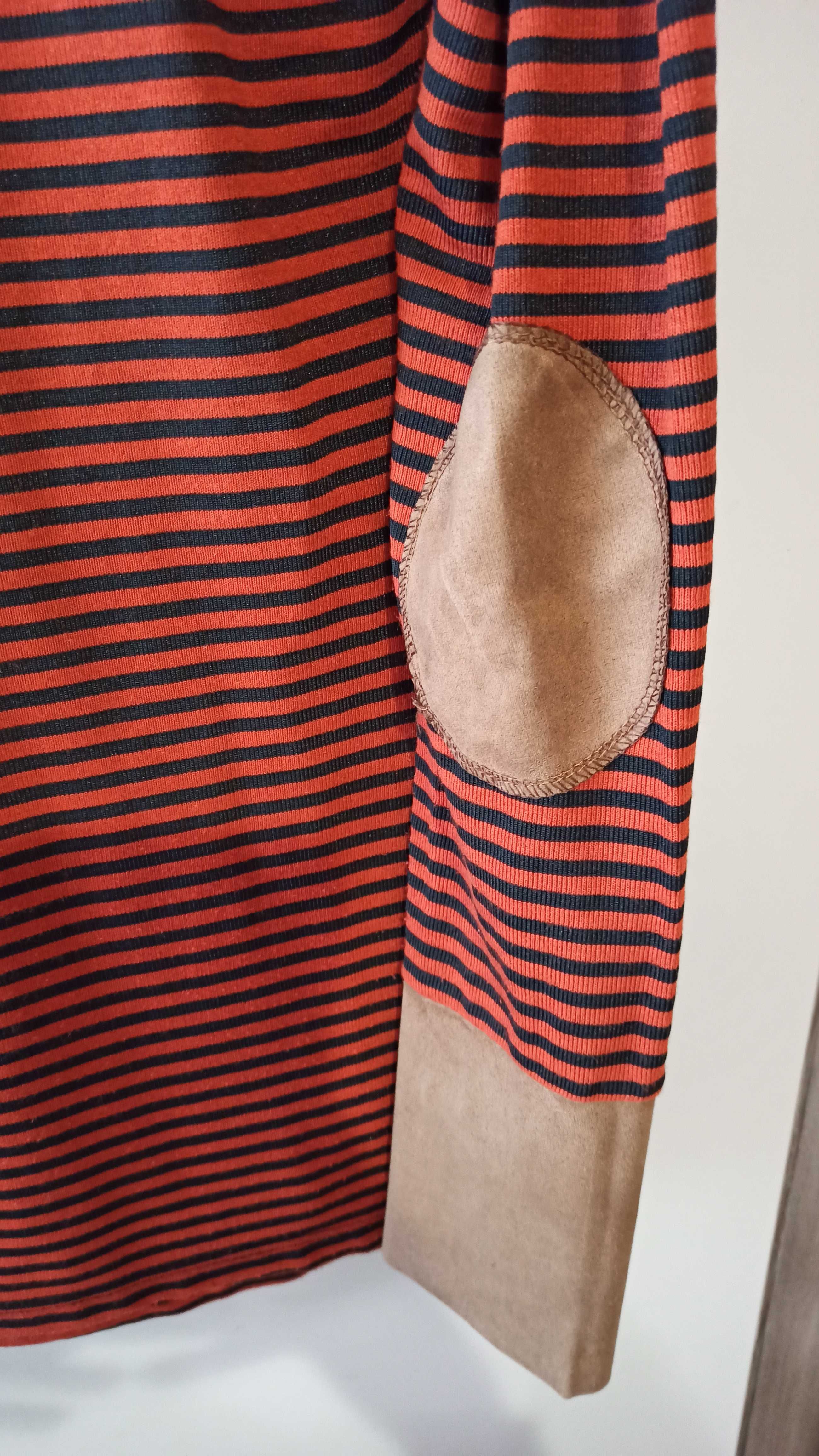 Bluzka bluza damska sweterek w paski S pomarańczowa czarna łaty