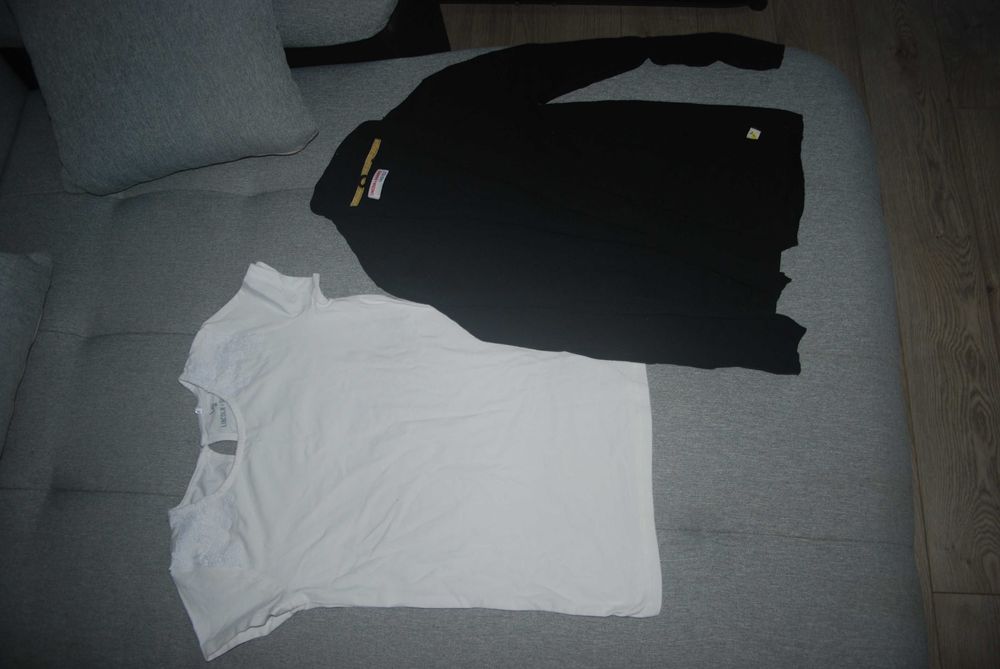 Sweter kardigian czarny i biała bluzka