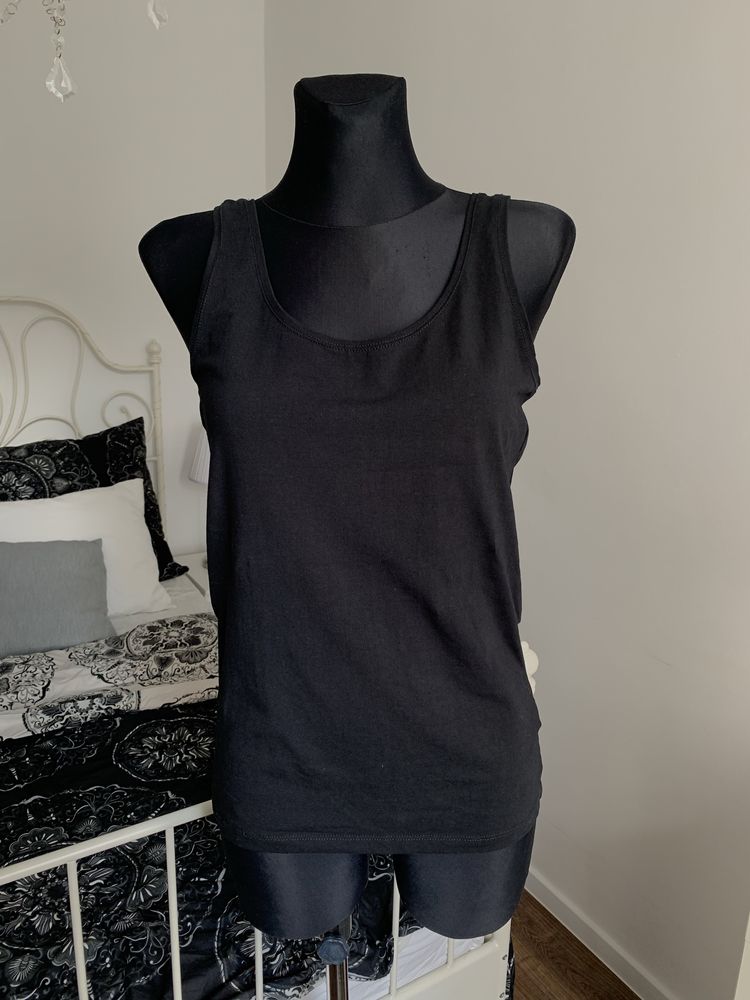H&M czarny top basic minimalizm szafa kaspułowa L