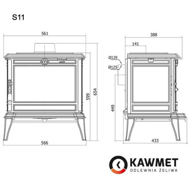 Піч камінна KAWMET Premium S11 (8.5 kW)_печь камины_топки_грубки