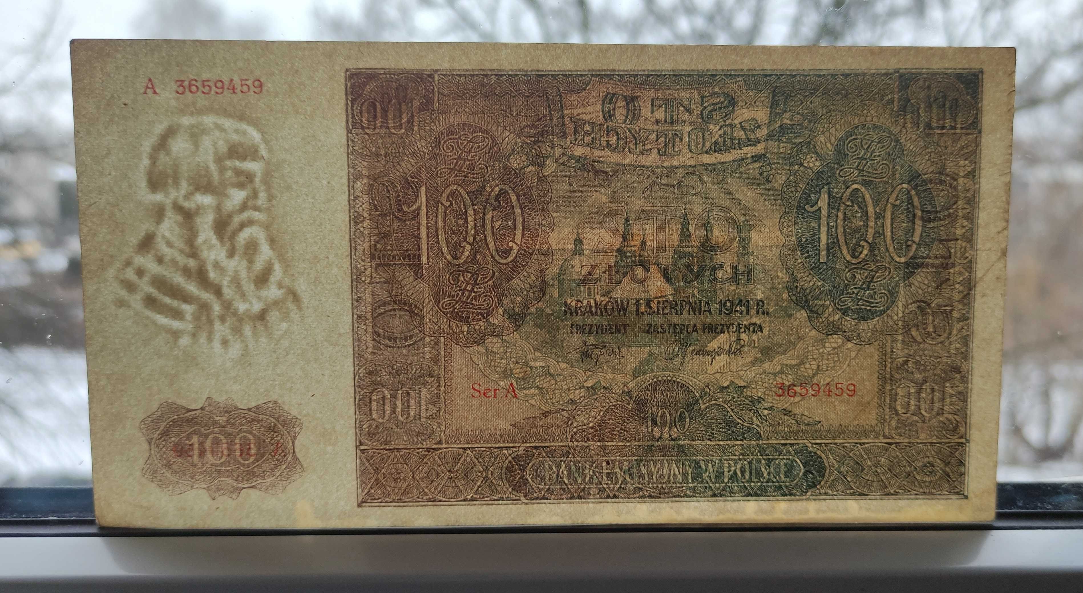 Banknot GG 100 złotych 1941 Seria A - Piękny !