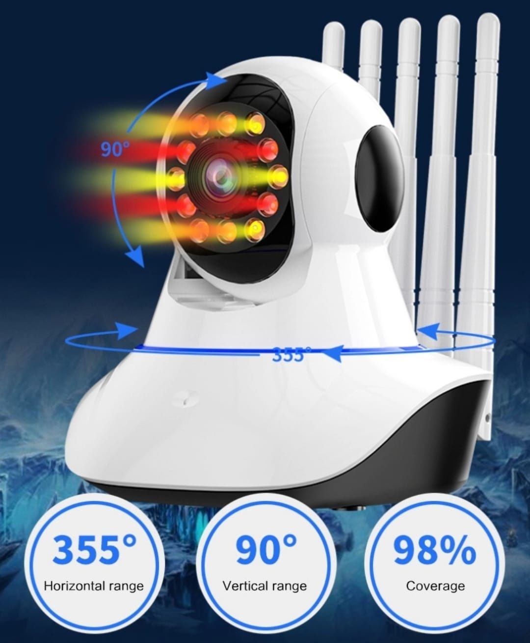 Câmera interior com 5 antenas WiFi 12LED infravermelhos visão noturna