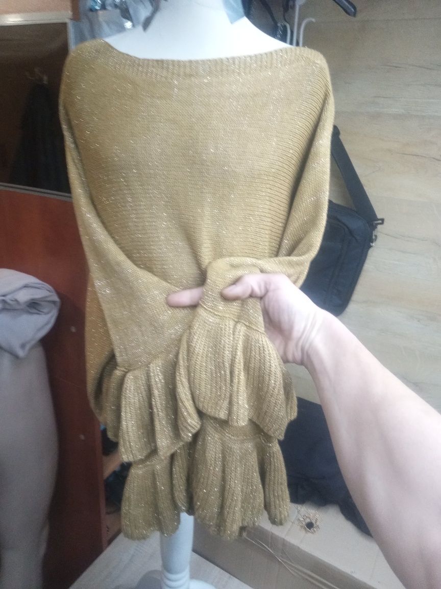Sweter ARGENTO włoski z metaliczną nitką i zamykaniem na suwak plecach