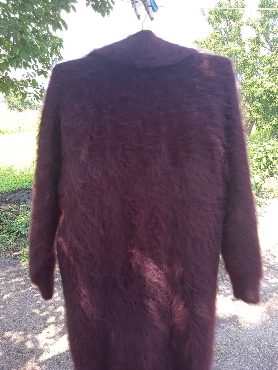 Длинный кардигвн пальто  темно - бардового цвета из ангоры
