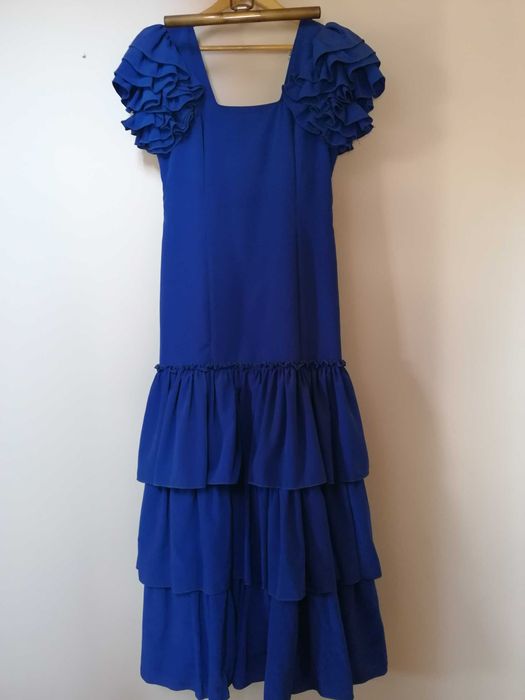 Vestido Sevilhana novo, nunca vestido, azul, 46
