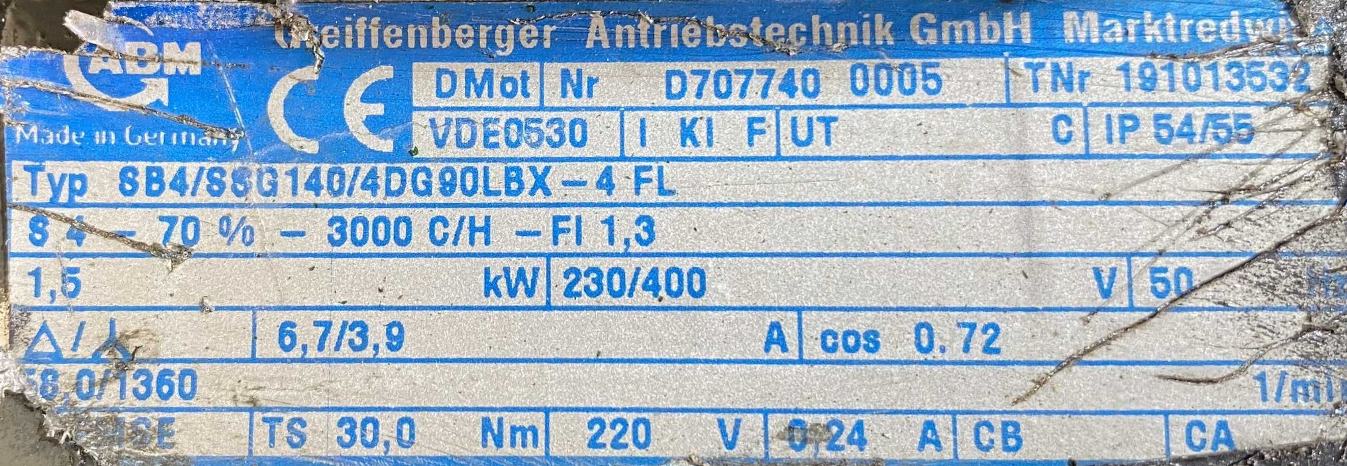 motoreduktor / przekładnia 1,5kW 60obr. OBCE CHŁODZENIE