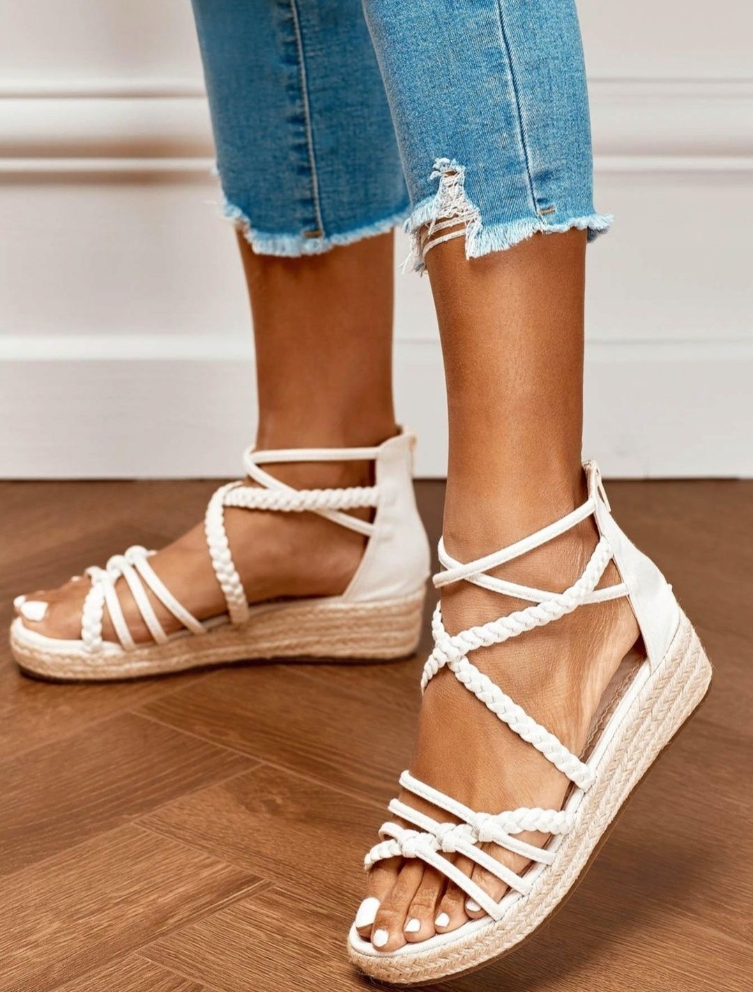 Sandały Espadryle na koturnie 24 cm Boho ecru