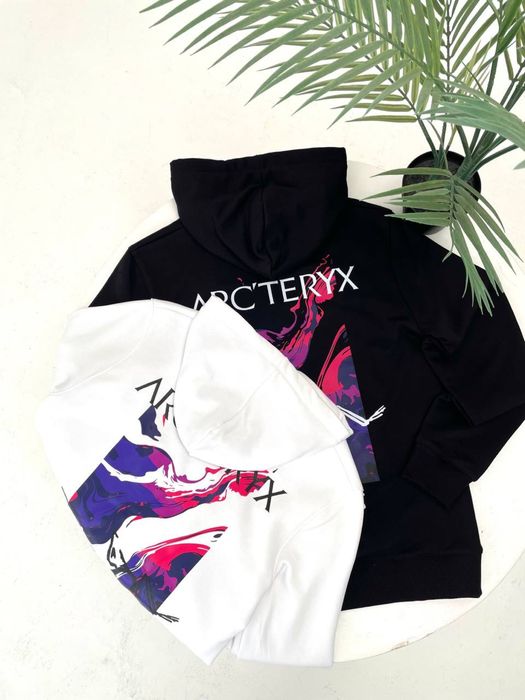Чоловіче худі Arcteryx чорне/ біла кофта з капюшоном арктерікс/ светр