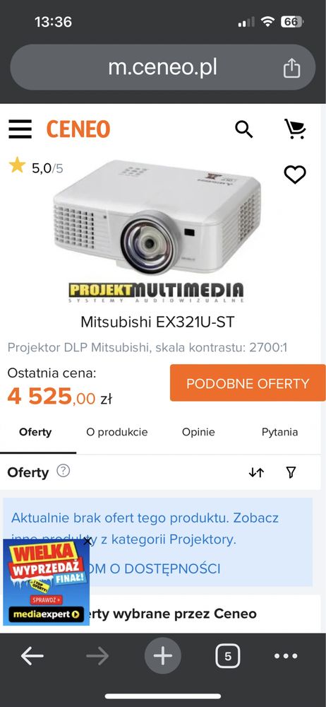 Projektor  rzutnik multimedialny hdmi 3d mitsubishi ex-321 u