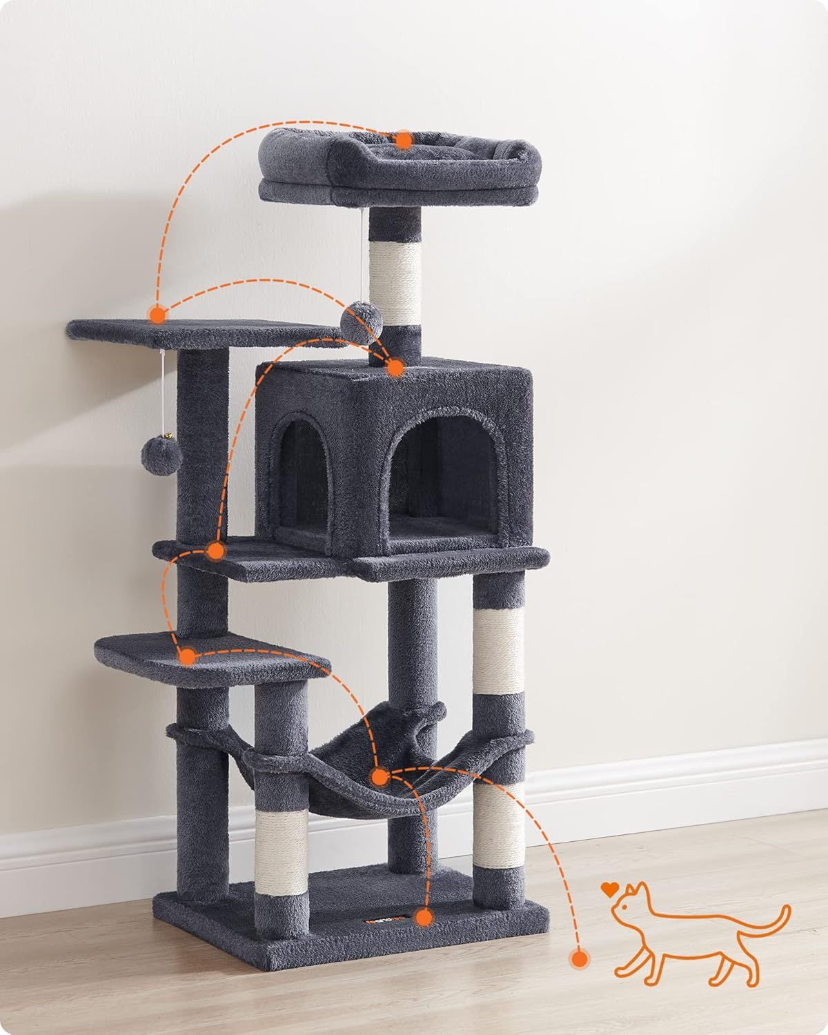 Drapak Wielopoziomowy domek dla kota z 4 drapakami 2 platformy 112cm
