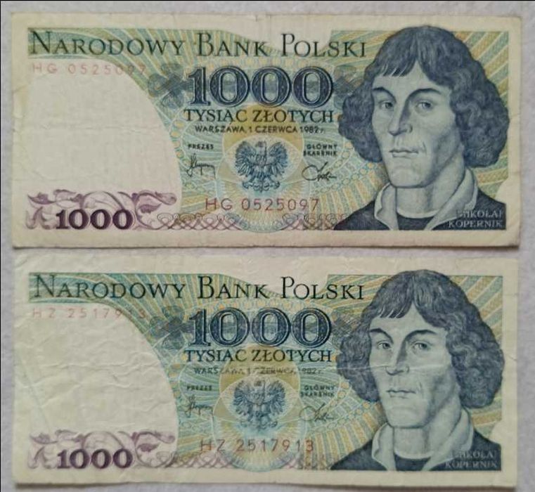 PRL, banknot 1000 zł NBP, 1982, seria HG i HZ, Mikołaj Kopernik