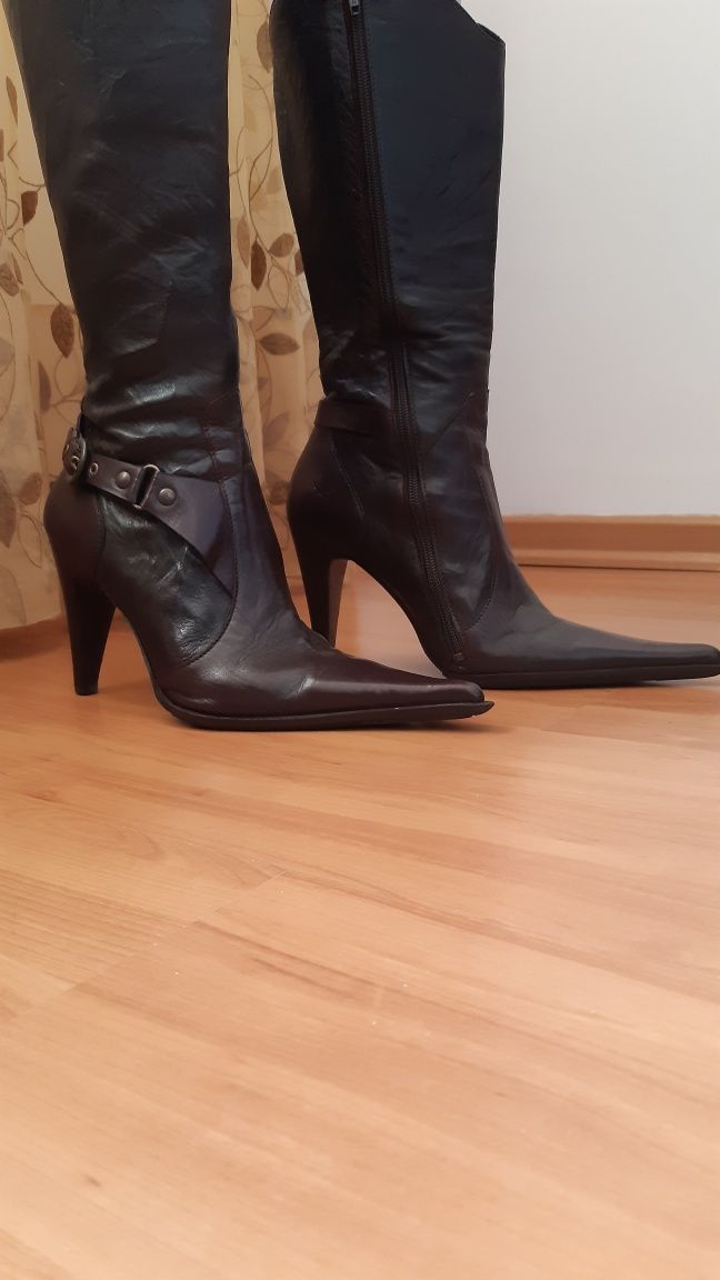 Botas Mulher Cano Alto em Pele 38 - Castanhas