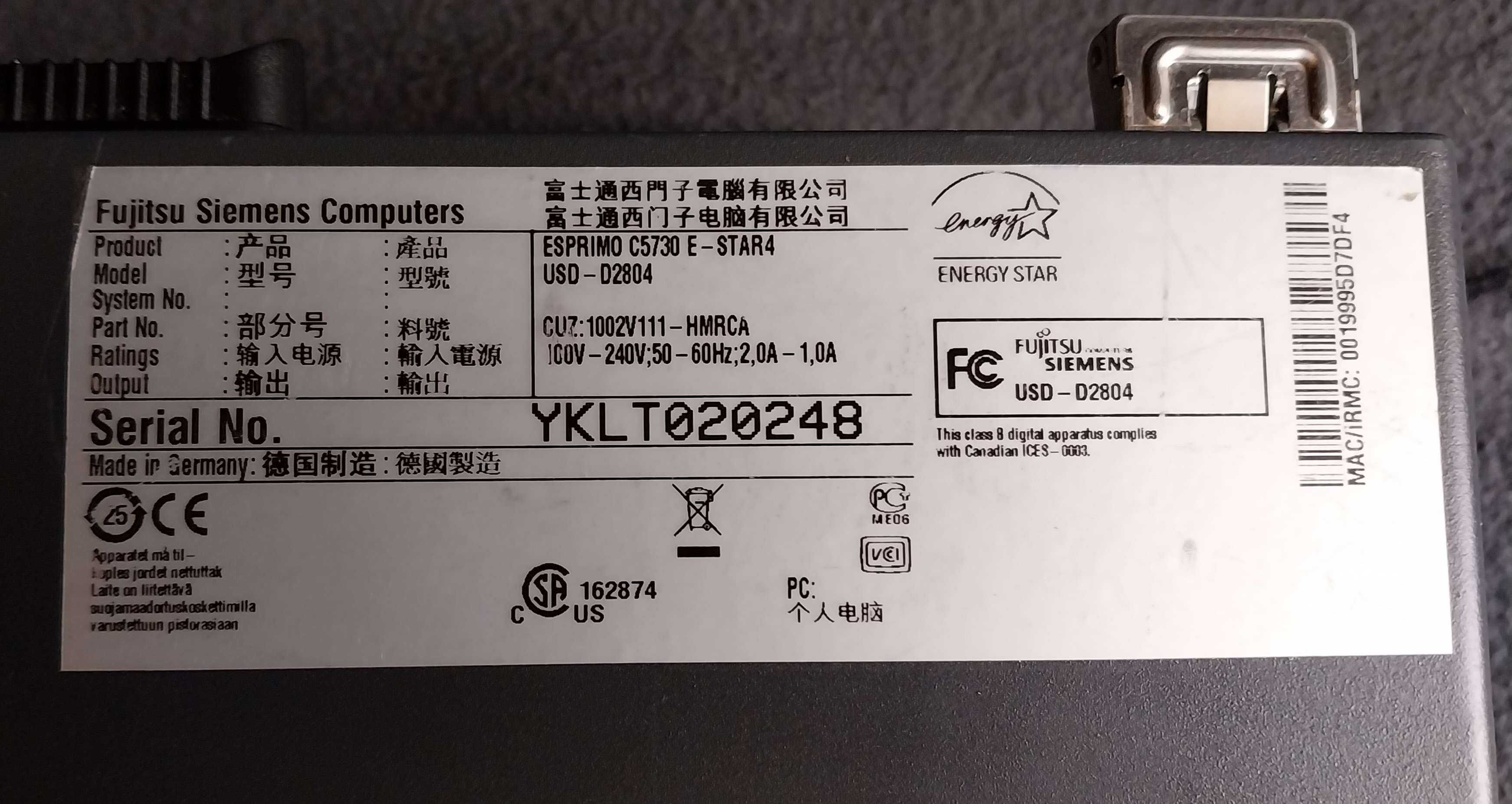 komputer Fujitsu Siemens Esprimo C5730