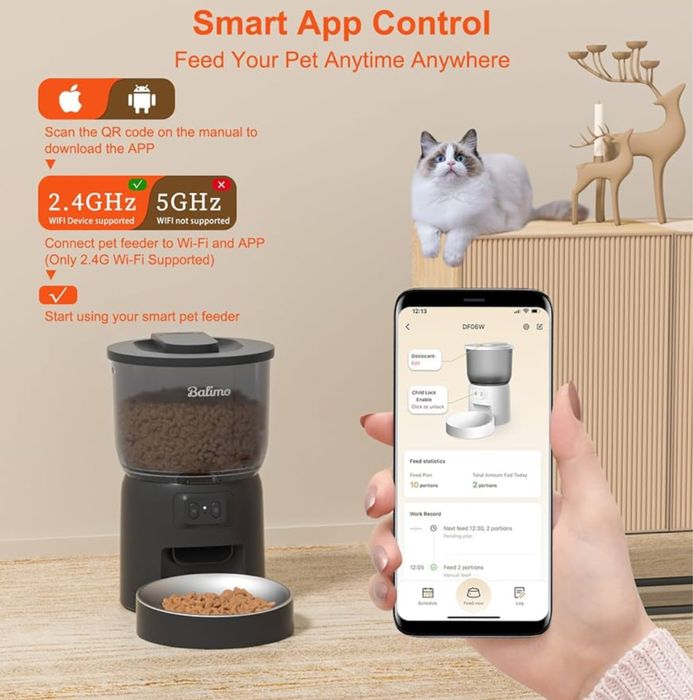 Balimo Automatic Pet Feeder 2.4G WiFi 3L - New