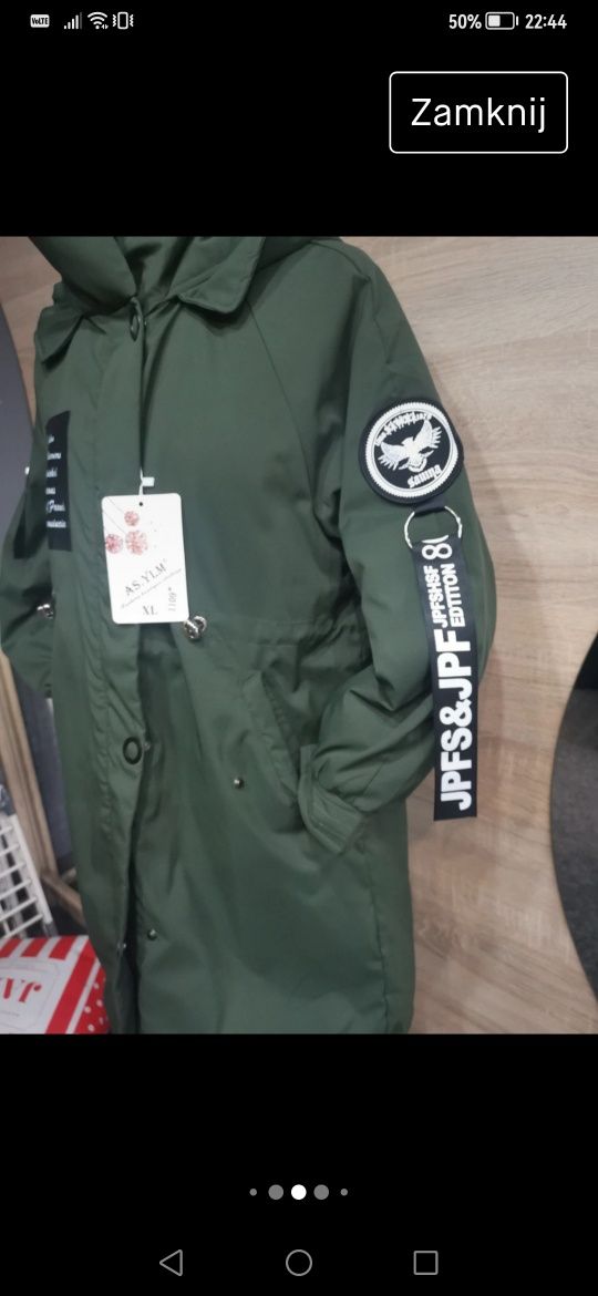 Kurtka zimowa zielona khaki z aplikacjami za tylek asymetryczna XL 42