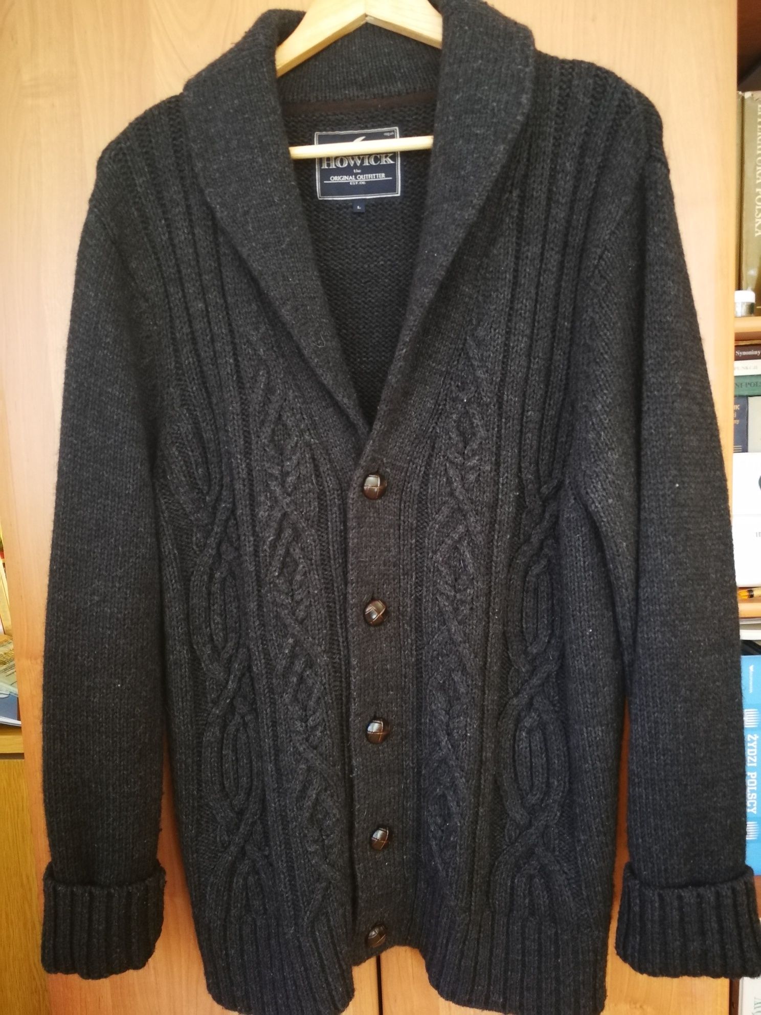Sweter męski, wełna/akryl rozpinany Howick, rozmiar L