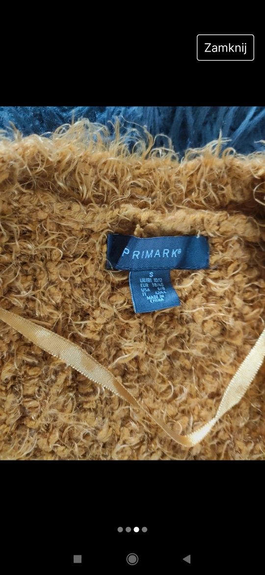 Primark włochacz kardigan sweter S kolor żółty/misztardowy