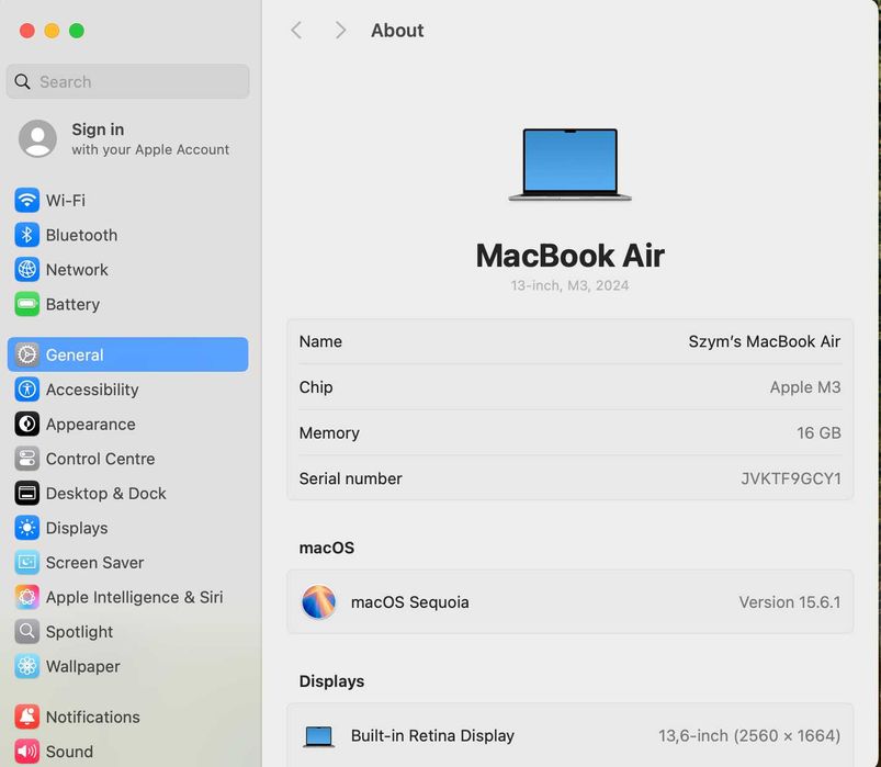 MacBook Air M3 - 13,6 16GB 512GB SSD 2024, idealny