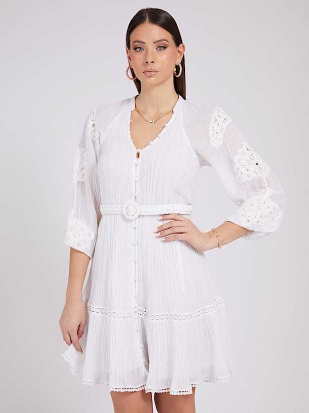 NOWA  sukienka boho ażurowa GUESS biała falbanki koronka us xs eu 38