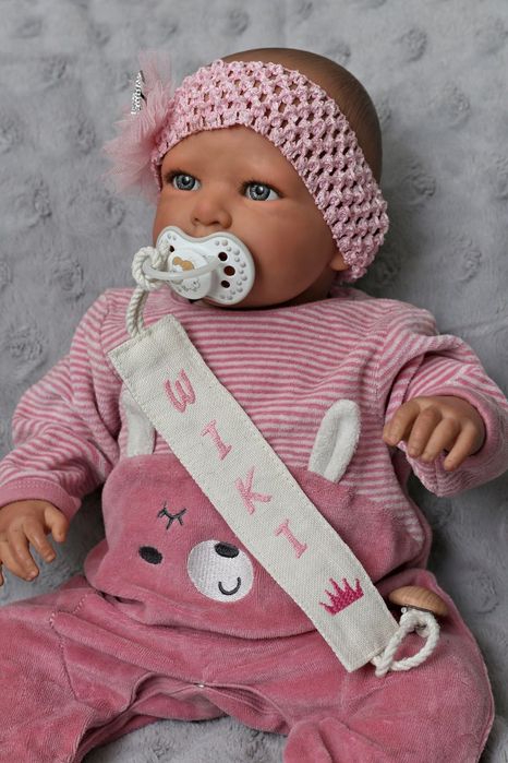 Lniana zawieszka do smoczka z imieniem i obrazkiem