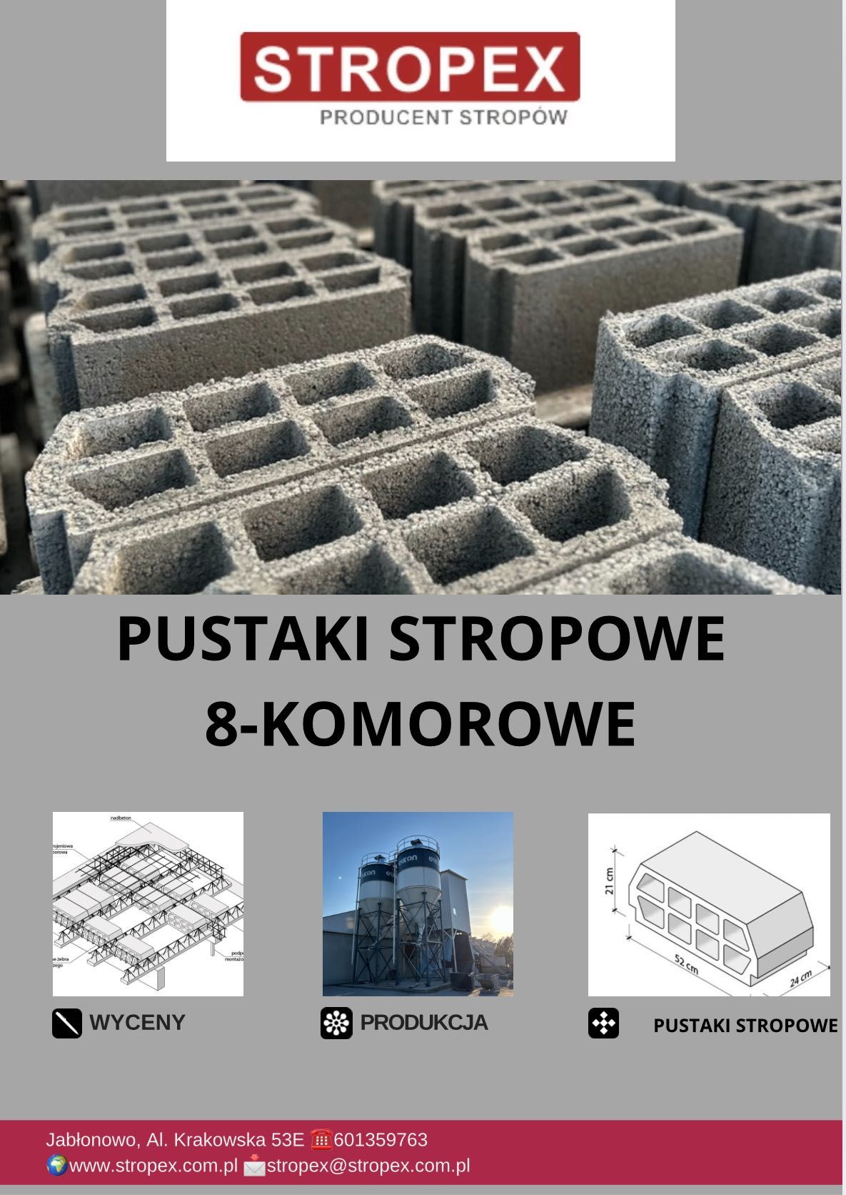 Pustak stropowy keramzytowy h21 8-komorowy