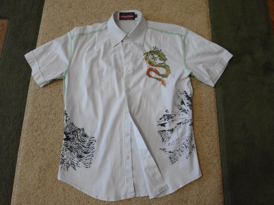 Рубашка белая (вышивка, принты; короткий рукав) на мальчика 10-12 лет
