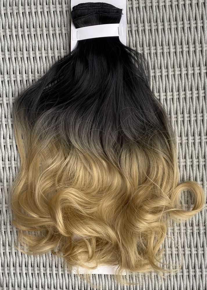 Włosy doczepiane, czarny / blond / ombre, clip in ( 400 )