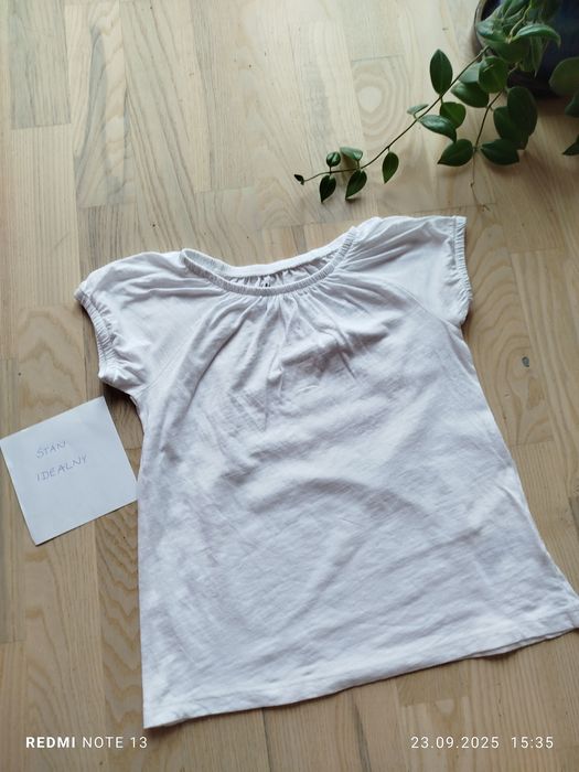 Śliczna bawełniana biała bluzka koszulka z krótkim rękawem hiszpanka H