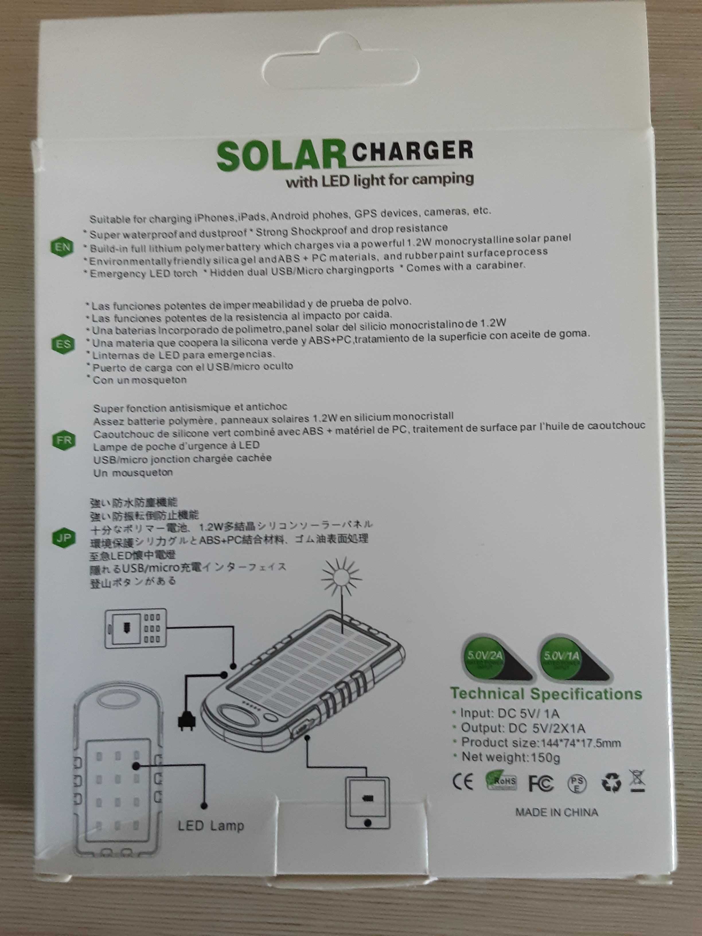 Solarny power bank z latarką