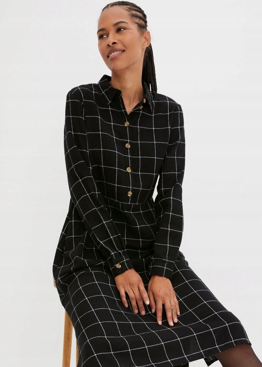 B.P.C sukienka flanelowa koszulowa w kratę midi r.56