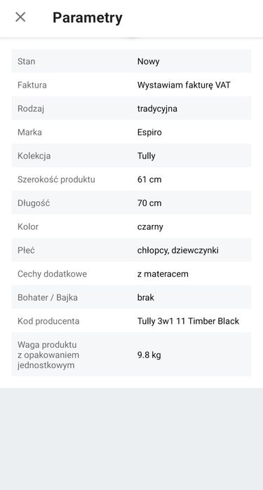 Espiro Tully 3w1 łóżeczko kołyska 11 Timber Black NOWE