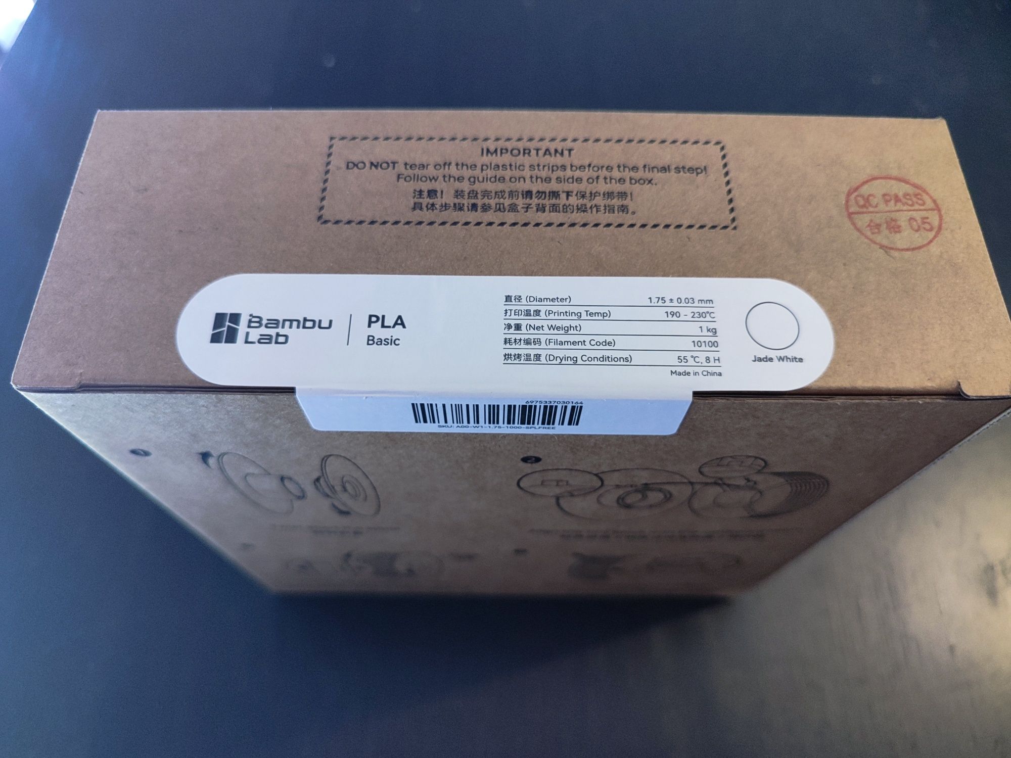 Filamento Bambulab PLA Basic Jade White (refill) selado 1kg
