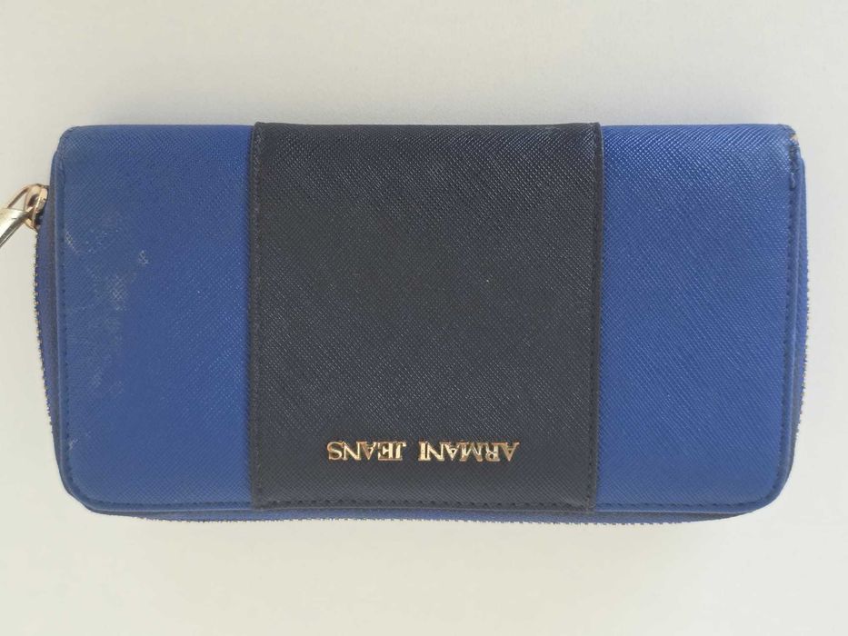 Carteira Armani Jeans Azul e Preta com Fecho