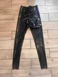 822/ Latex CHLOROWANY legginsy spodnie M czarne paski stopy stirrups