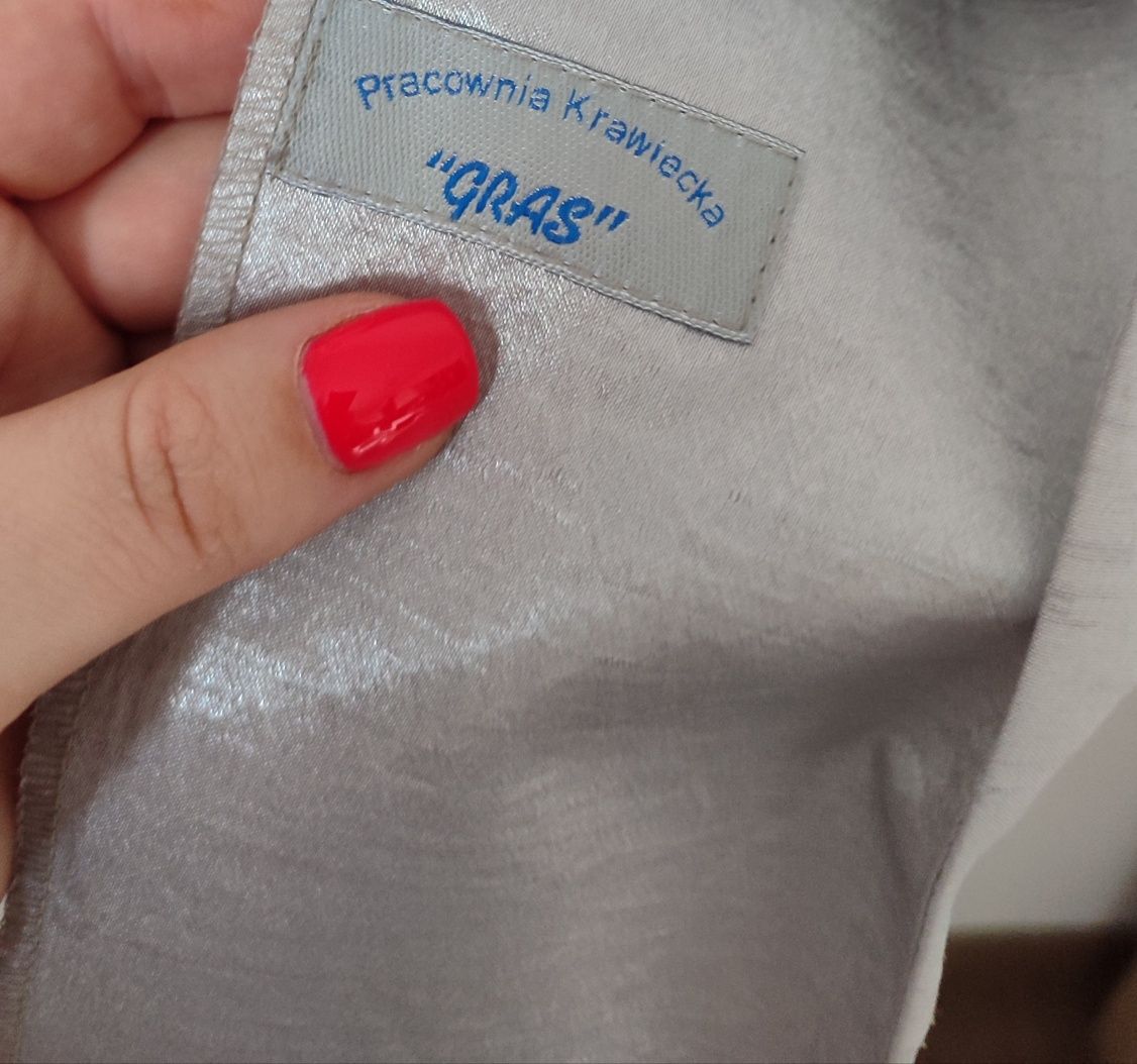 Marynarka żakiet Plus size 48 srebrny szary