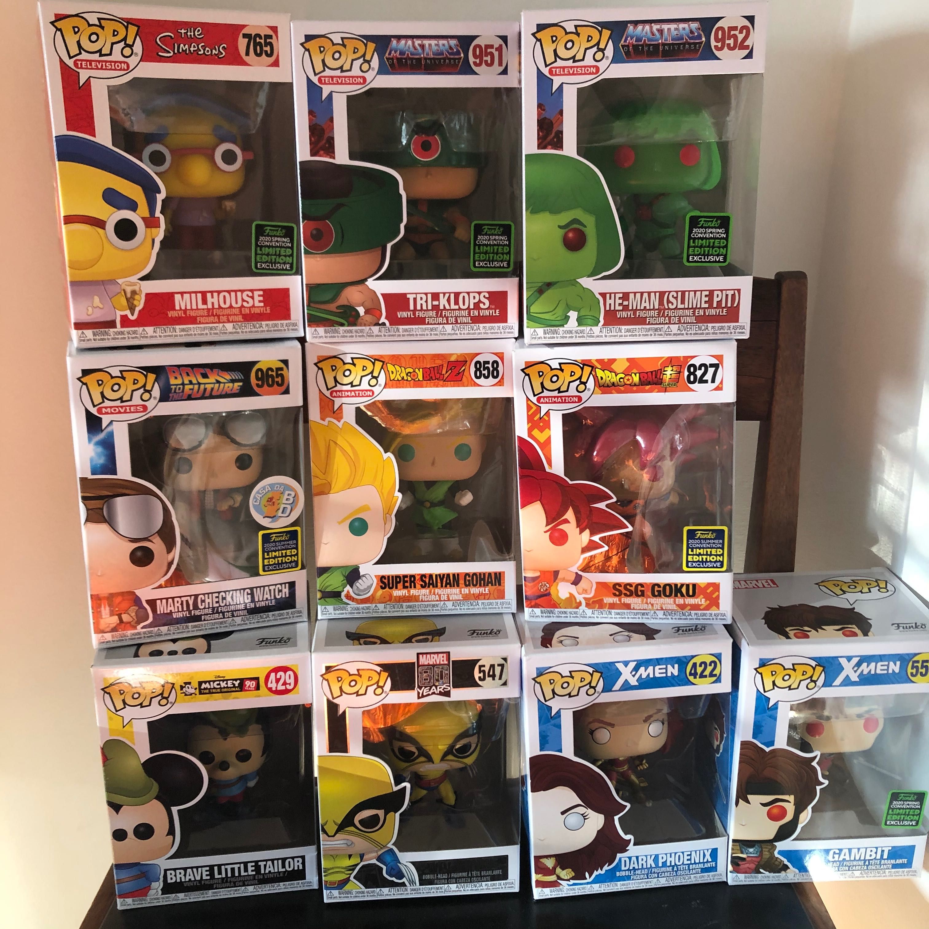 Funko pops Dragon Ball, Marvel, HE-MAN, Simpsons, Romeo+Juliet, etc.