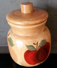 Antigo pote de madeira pintado à mão