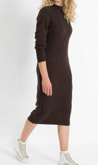 B.P.C dzianinowa sukienka brązowa midi ^36/38