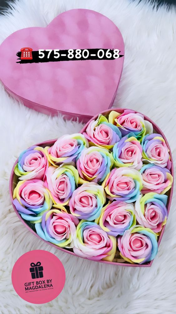 Walentynki Box Serce Premium Róże Flower box Tęczowe róże