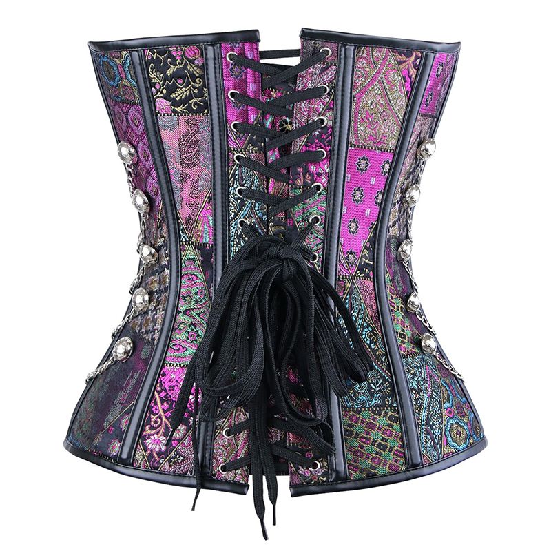 Damski wzorzysty gorset zdobiony łańcuszkami ze stringami 2XL/3XL