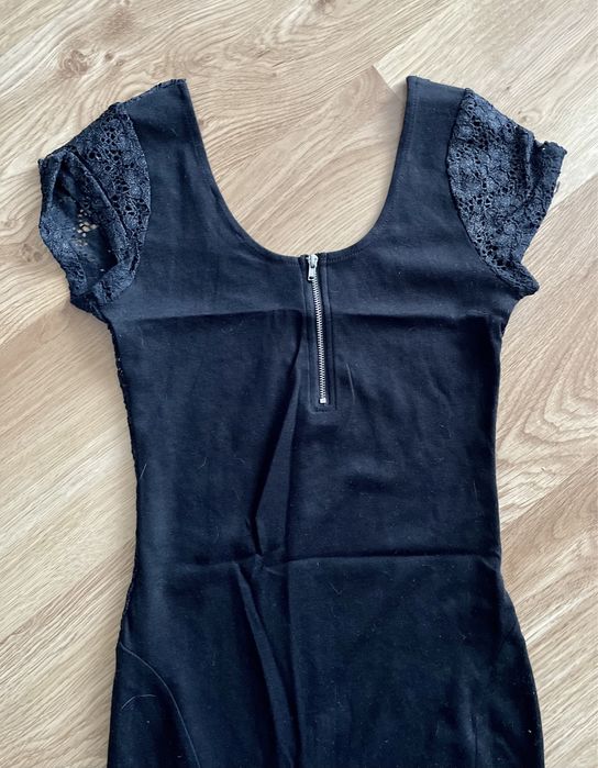 Czarna sukienka mini z połyskiem, koronka, sylwester, new yorker, xs