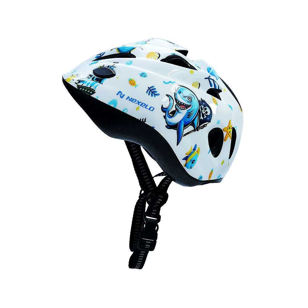 Kask rowerowy dziecięcy FUNNY SHINY kolor biały z niebieskim rekinem