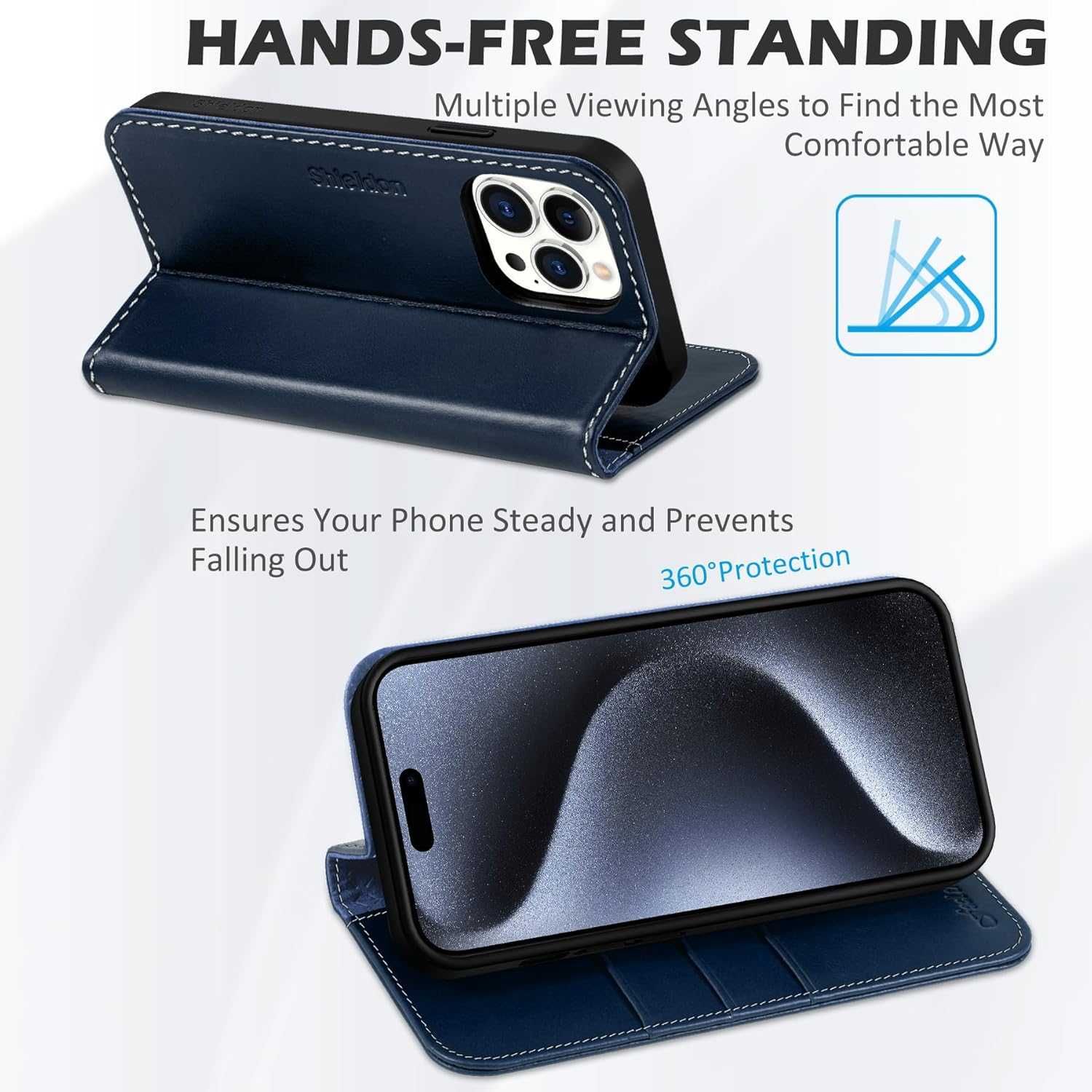 SHIELDON Etui do iPhone 15 Pro Max 5G granatowe skóra