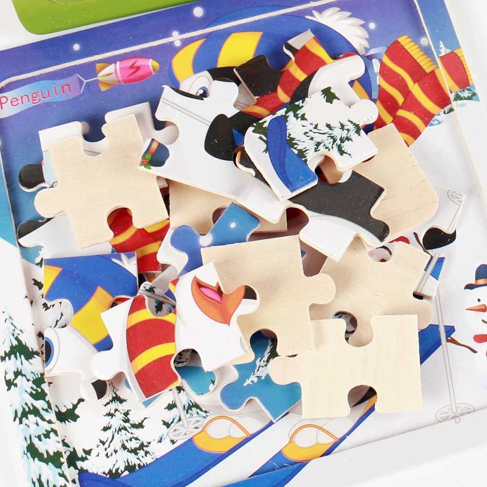 Drewniane puzzle zestaw 4 sztuk dla dzieci zwierzątka #E129