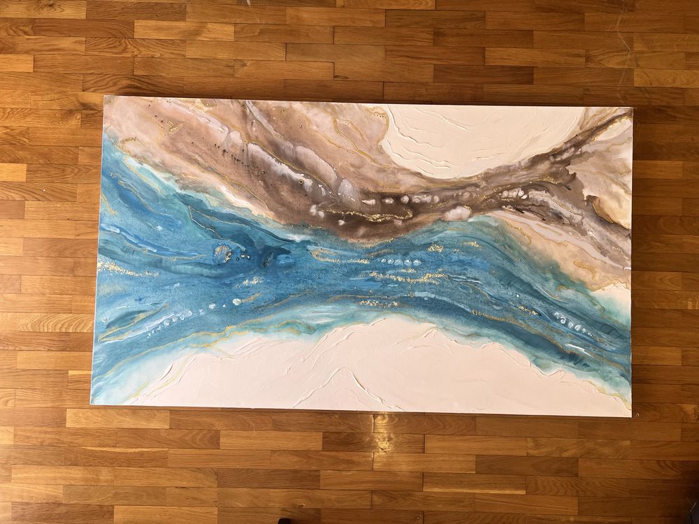 Quadro 150x90 azul, castanho e dourado
