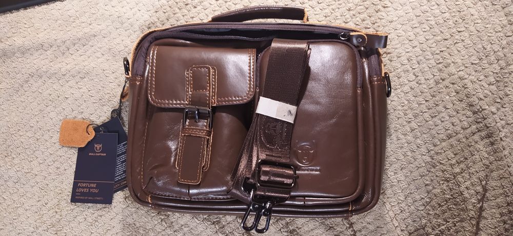 Нова шкіряна  чоловіча сумка /велика барсетка через плече