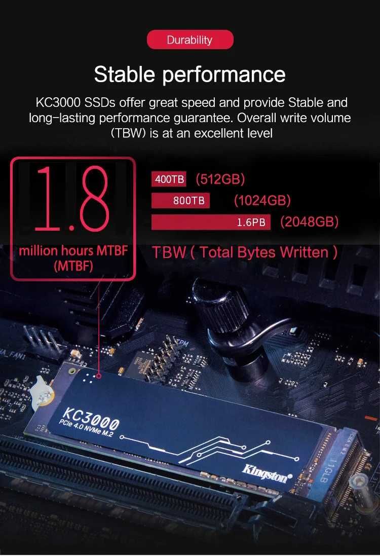 SSD Disk Kingston KC3000 1TB NVMe 2280 PCIe4x4 7000MB/s PC PS5 ноутбук